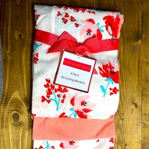 NWT 4 package receiving blankets for baby rose and misc colors
